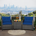 3 Pieces Outdoor Wicker Conversation Set with Tempered Glass Tabletop-Navy