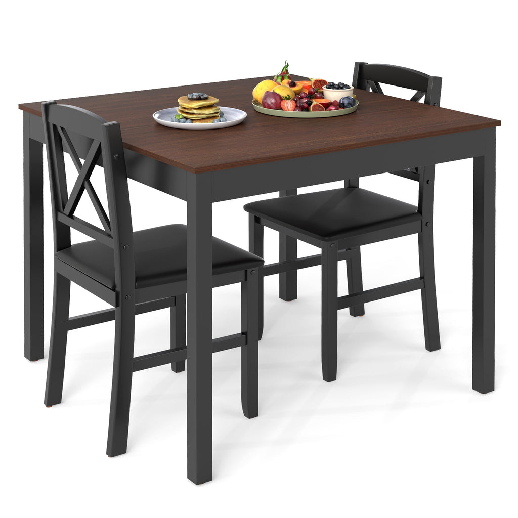 3-Piece Dining Table Set Wooden Square Kitchen Table for 2 People-Brown