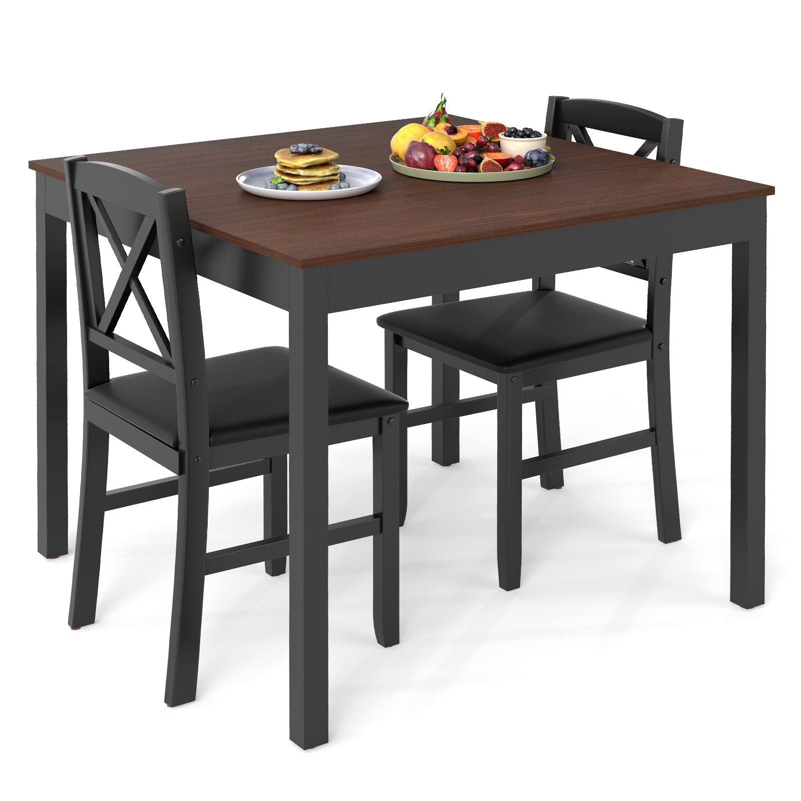 3-Piece Dining Table Set Wooden Square Kitchen Table for 2 People-Brown