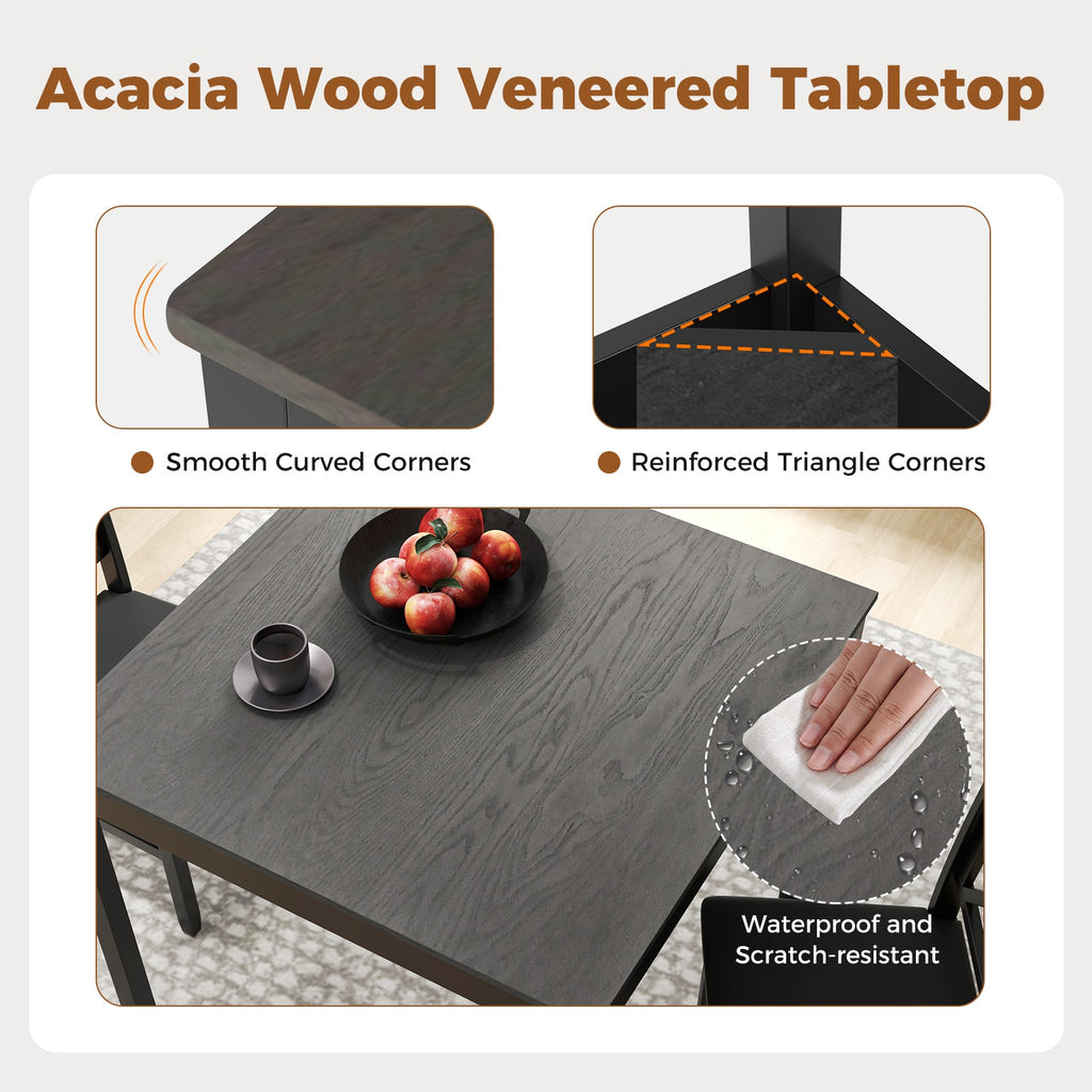 3-Piece Dining Table Set Wooden Square Kitchen Table for 2 People-Gray