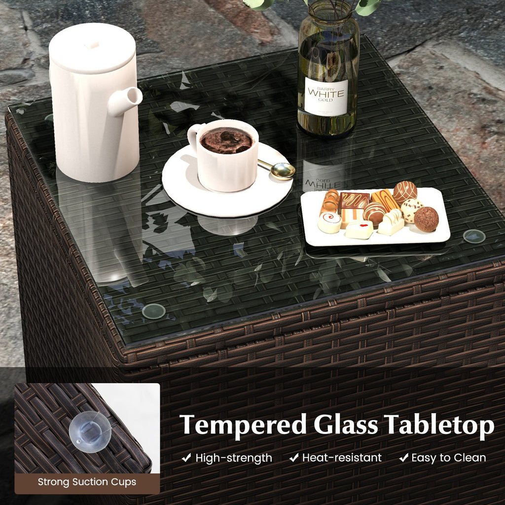 3 Pieces Outdoor Conversation Set with Cushioned Seat and Glass Tabletop-Navy