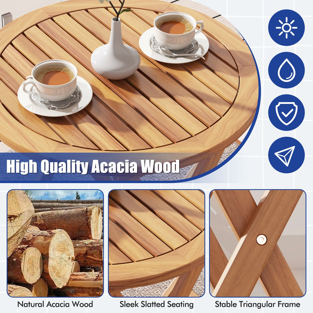 3 Pieces Acacia Wood Patio Bistro Set with Cushions-Navy