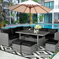 7 Pieces Patio Rattan Dining Furniture Sectional Sofa Set with Wicker Ottoman-Black