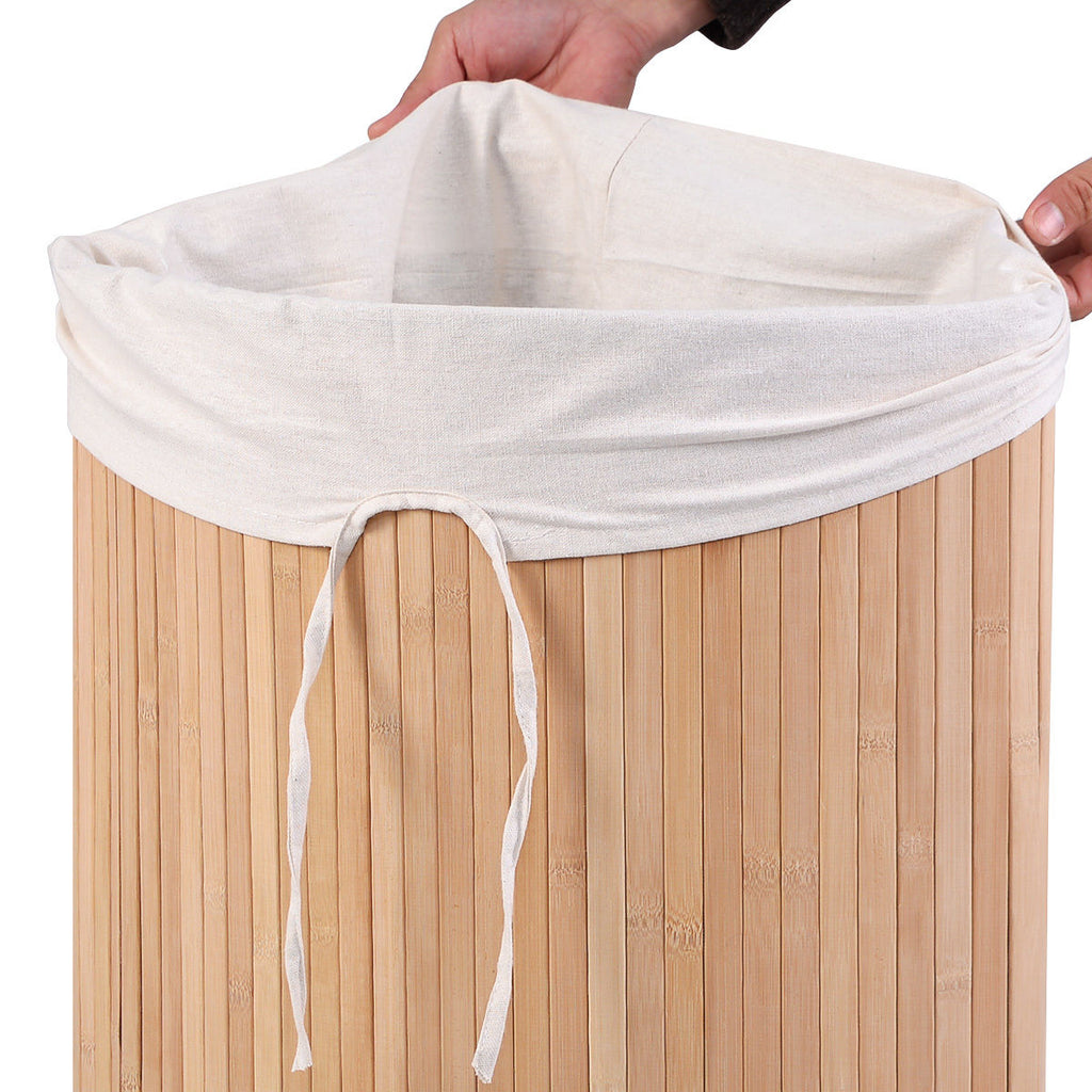 Corner Bamboo Hamper Laundry Basket-Natural