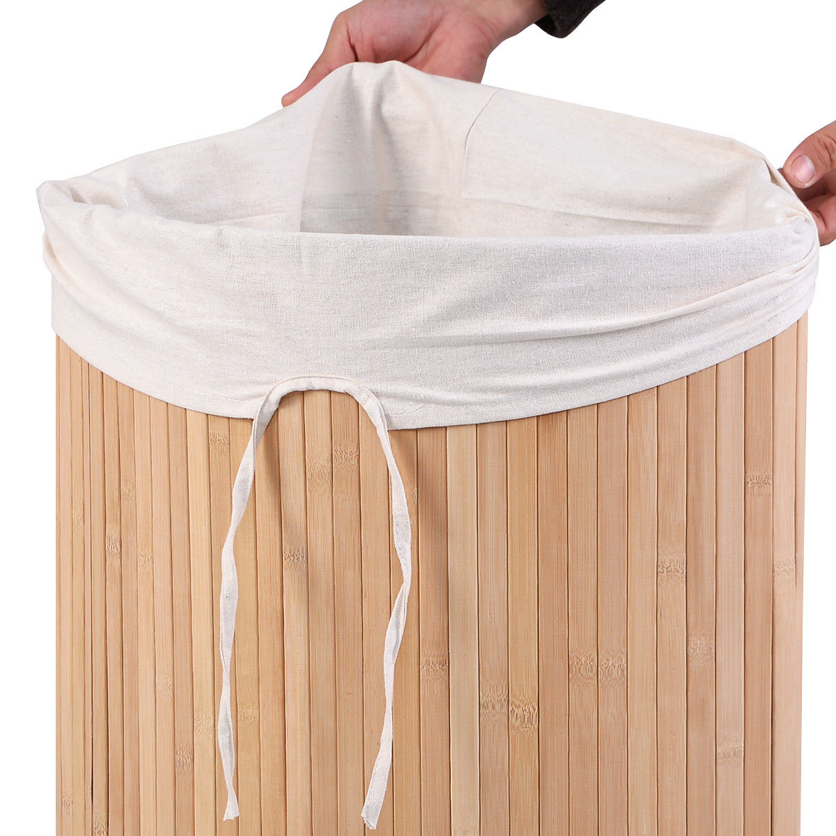 Corner Bamboo Hamper Laundry Basket-Natural