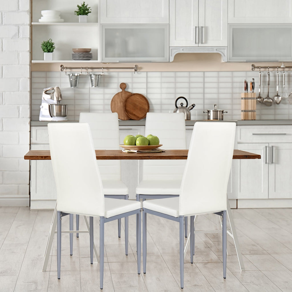 4 pcs PVC Leather Dining Side Chairs Elegant Design -White