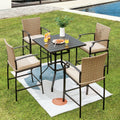 5 Pieces Outdoor Rattan Bistro Bar Stool Table Set with Cushions