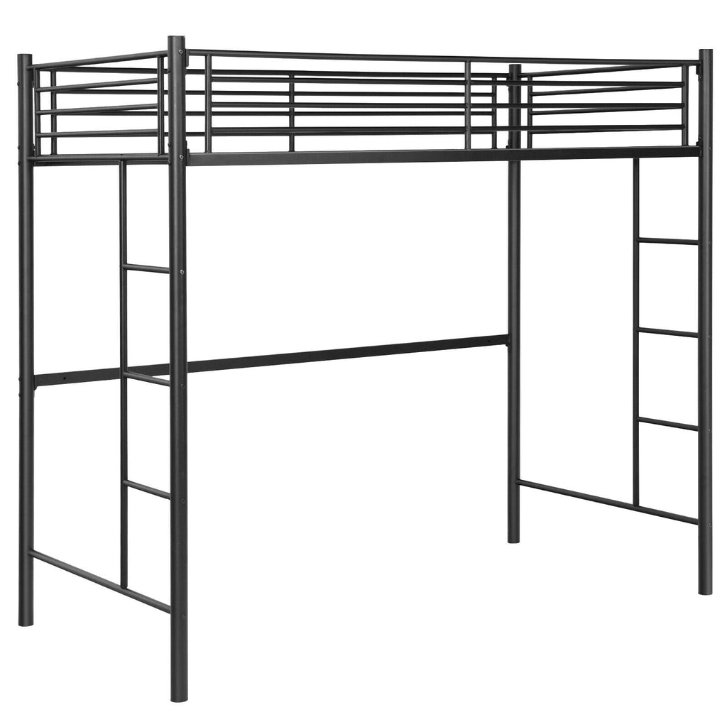 Twin Loft Bed Frame with 2 Ladders Full-length Guardrail -Black