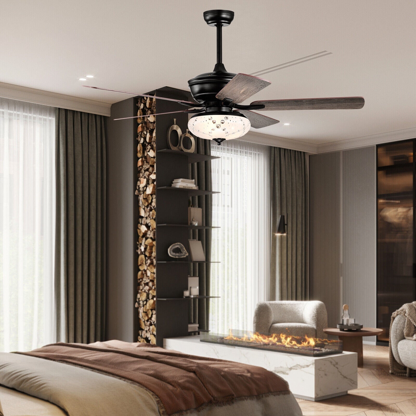 52 Inch Ceiling Fan with 3 Wind Speeds and 5 Reversible Blades-Gray