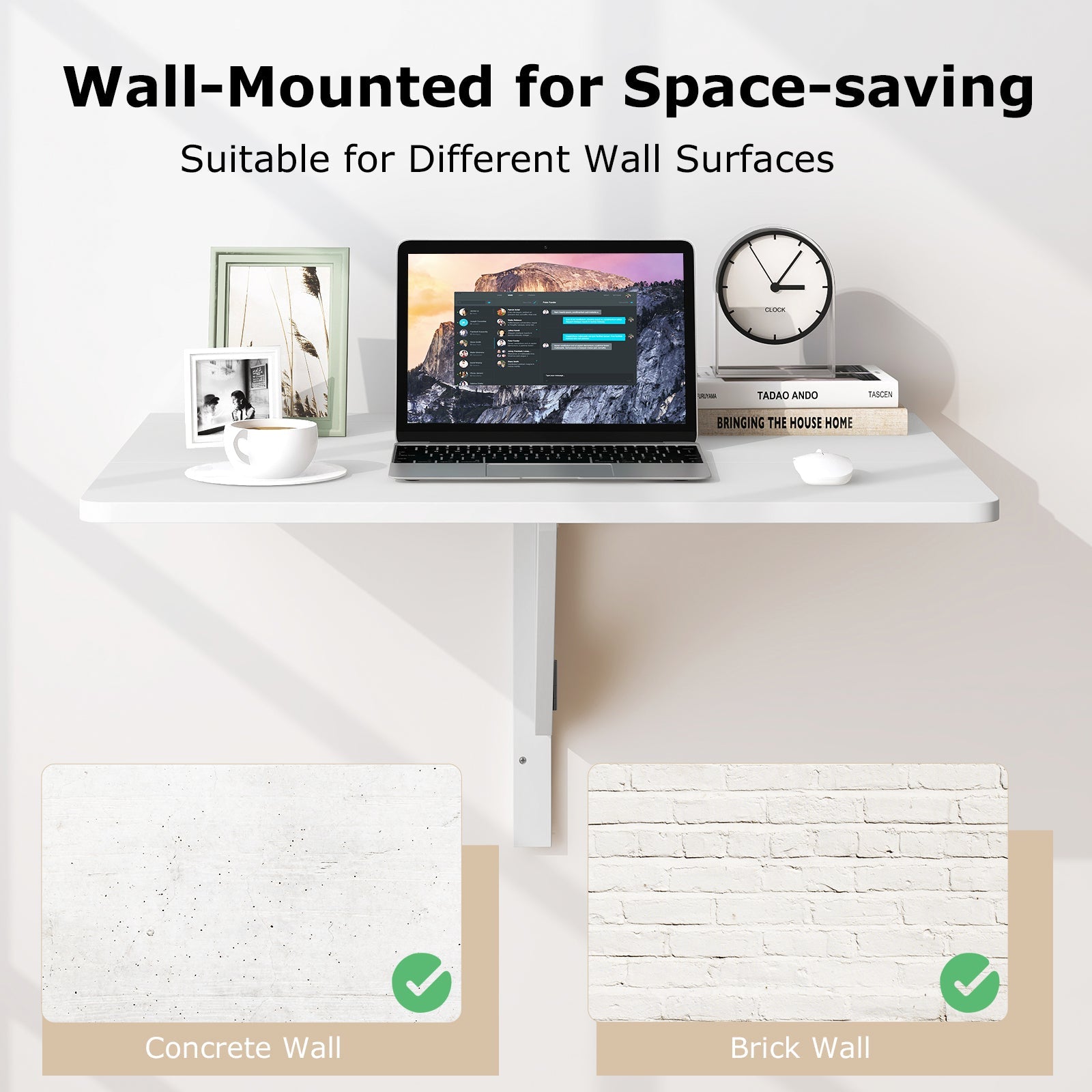 31.5 x 23.5 Inch Wall Mounted Folding Table for Small Spaces-White