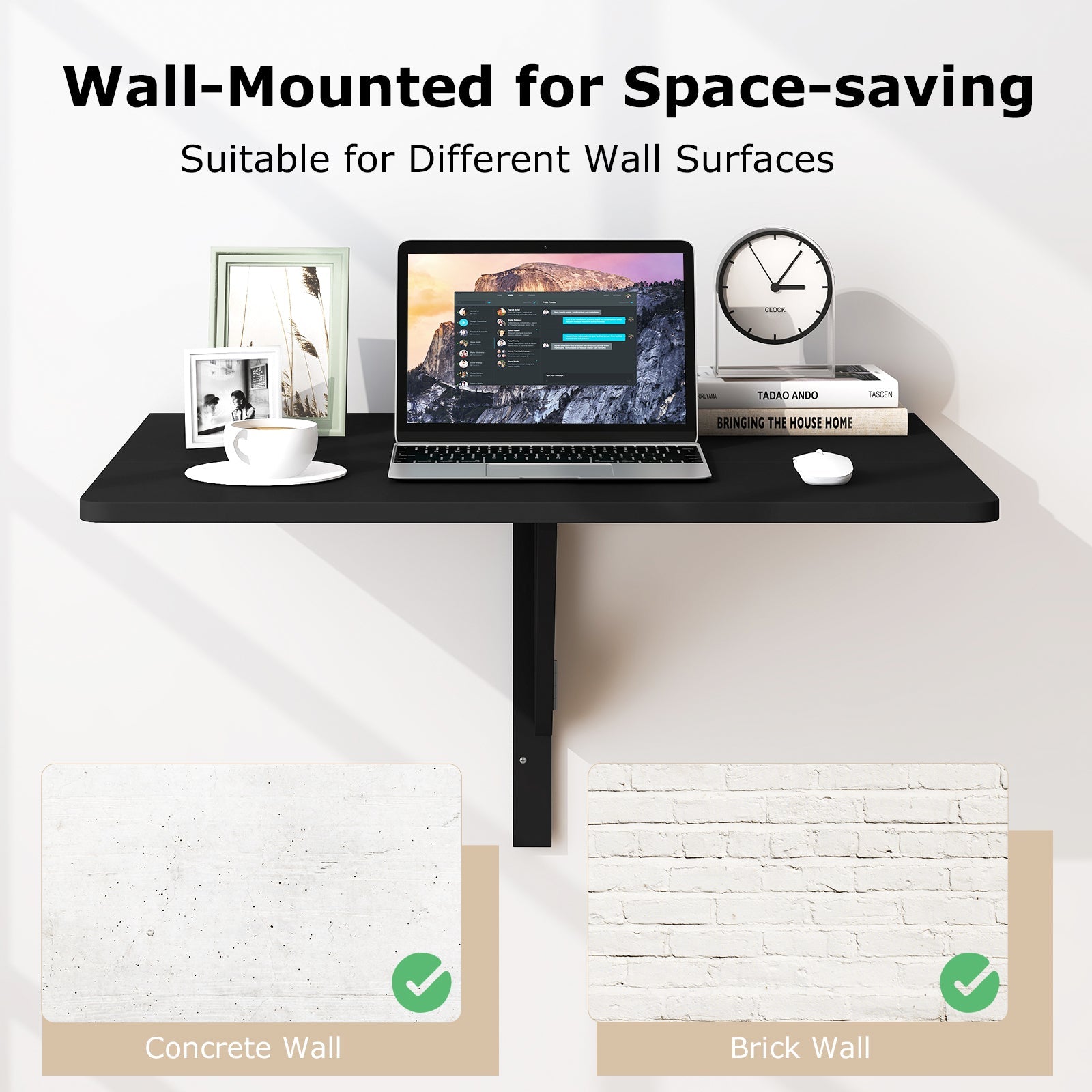 31.5 x 23.5 Inch Wall Mounted Folding Table for Small Spaces-Black
