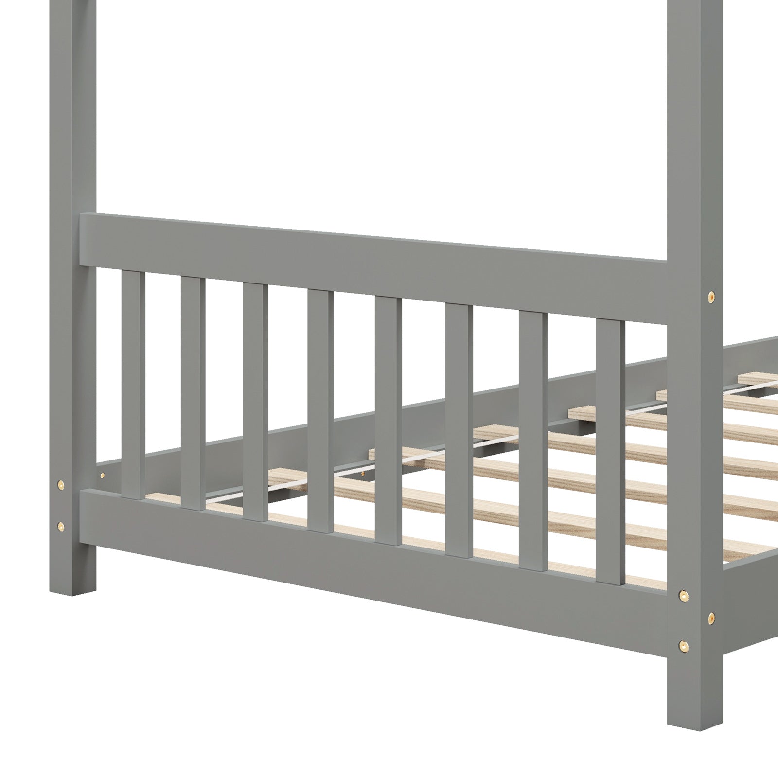 Twin Size Wooden House Bed with Roof-Gray