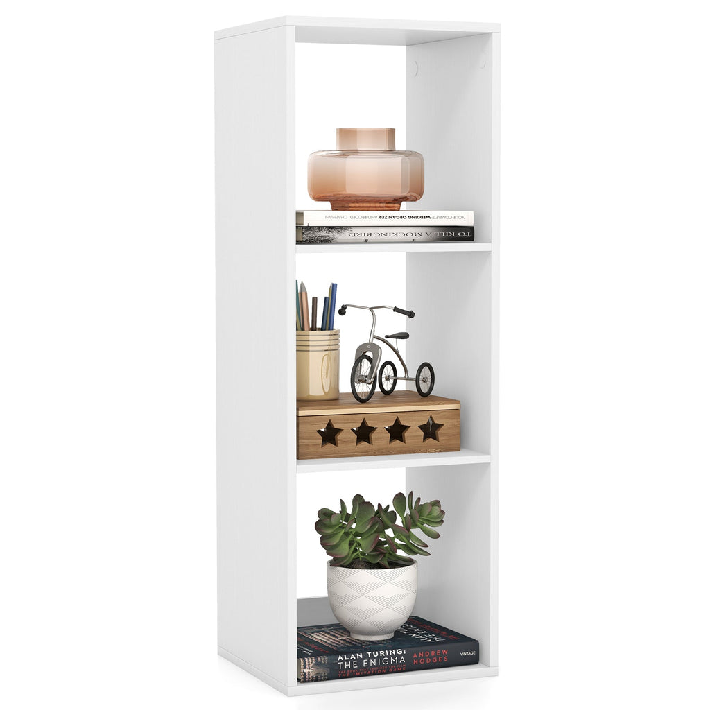 3 Cube Bookshelf with Back Guardrail for Living Room Bedroom-White