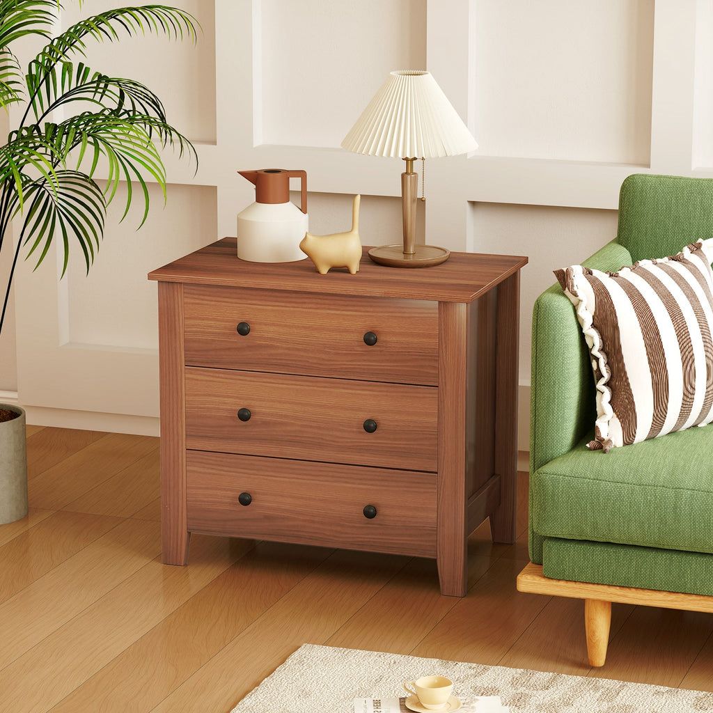 3 Drawer Dresser Chest of Drawers Bedside Table-Walnut
