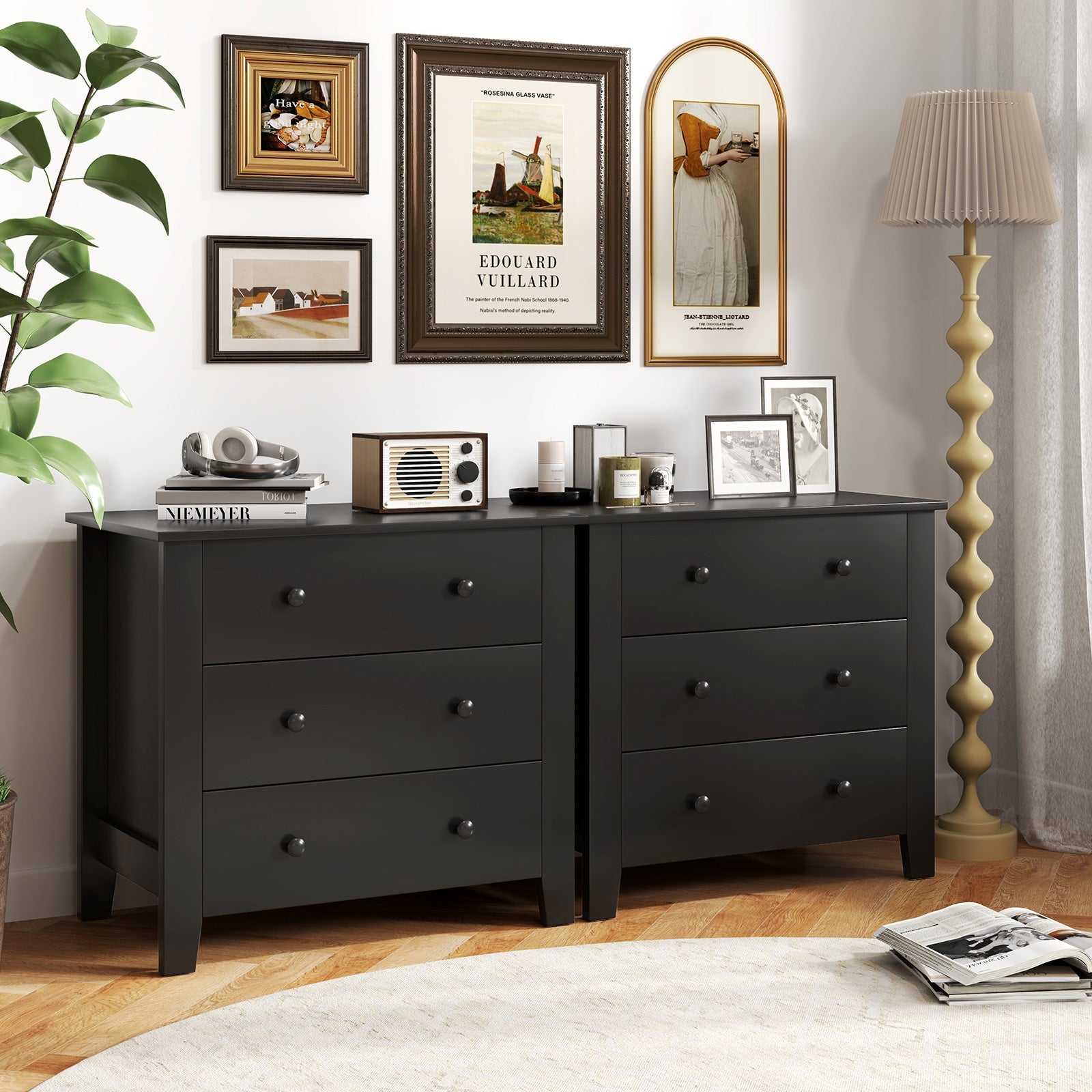 3 Drawer Dresser Chest of Drawers Bedside Table-Black Wood Grain