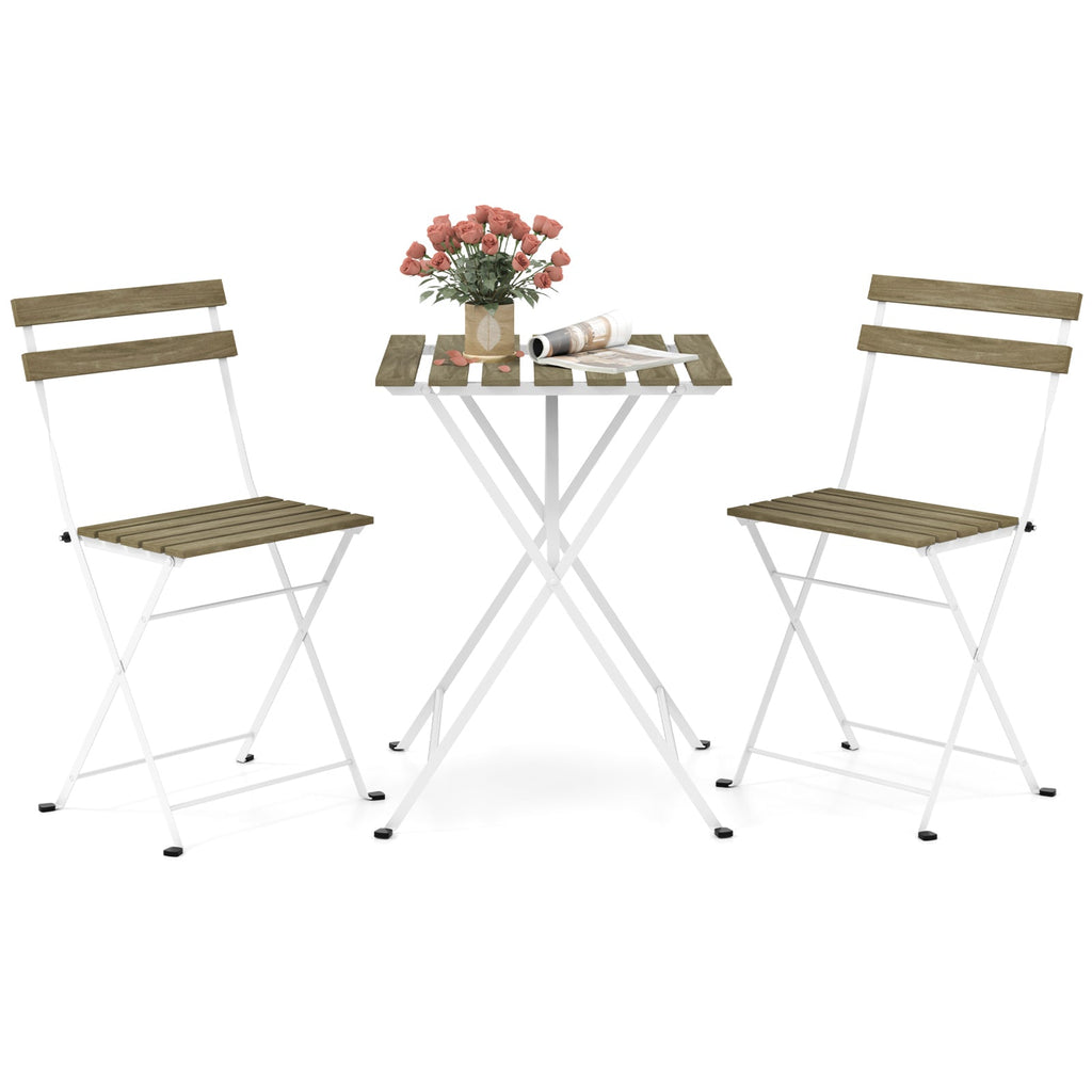 3 Piece Patio Acacia Wood Bistro Set with Slatted Seat and Tabletop-Gray