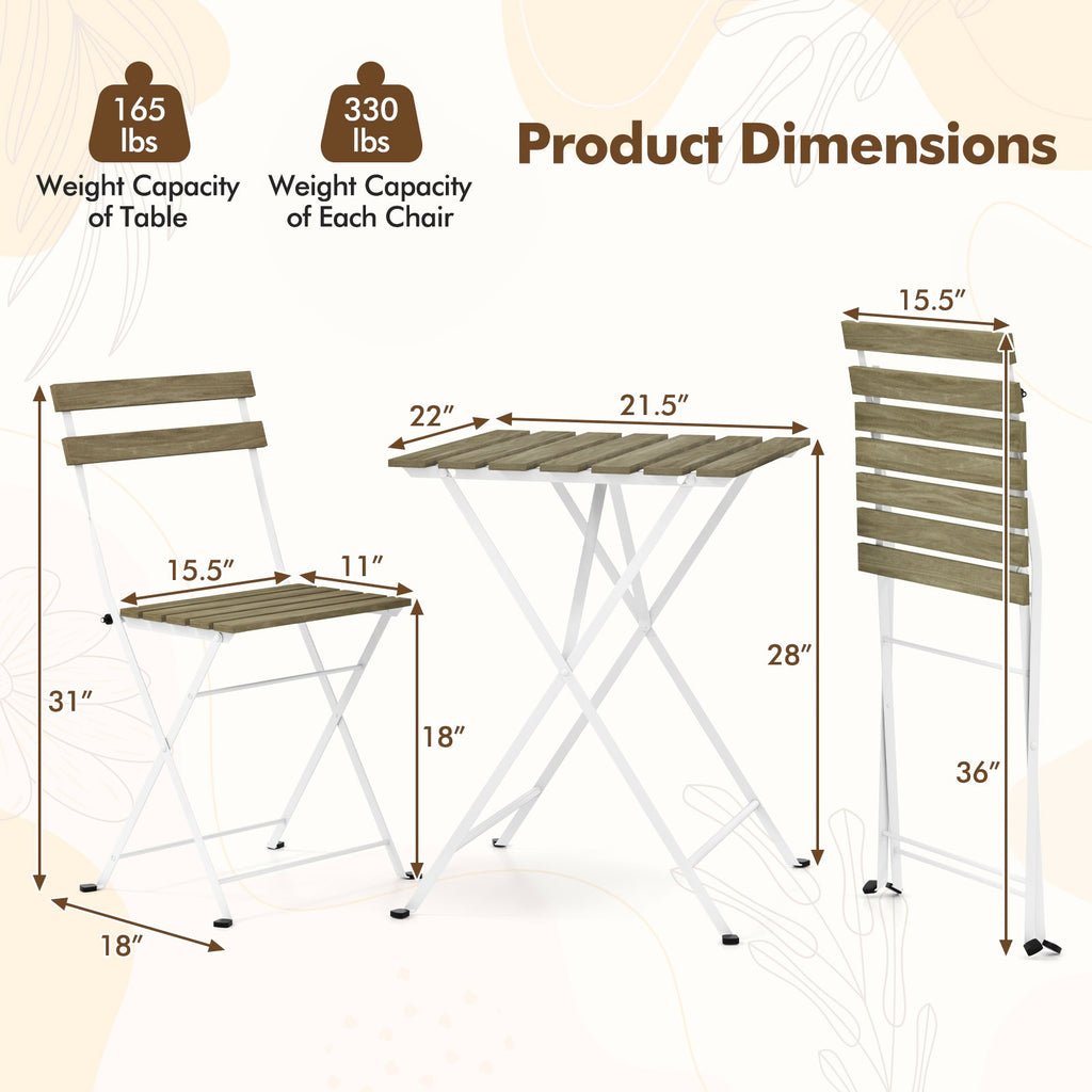 3 Piece Patio Acacia Wood Bistro Set with Slatted Seat and Tabletop-Gray