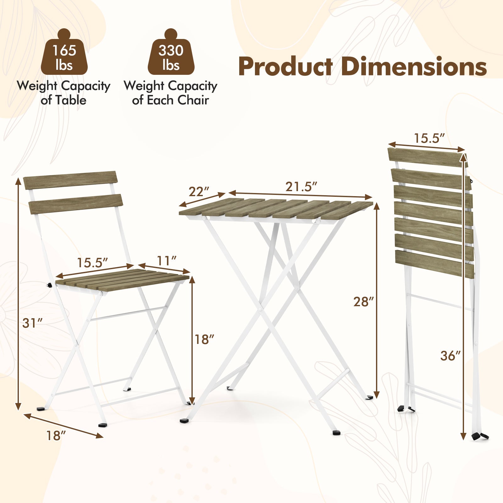 3 Piece Patio Acacia Wood Bistro Set with Slatted Seat and Tabletop-Gray