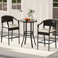 3-Piece Patio Rattan Bar Set with Tempered Glass Top for Backyard Poolside-Brown
