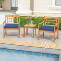 3 Piece Wood Patio Furniture Set with Seat Cushions and Acacia Wood Frame-Navy