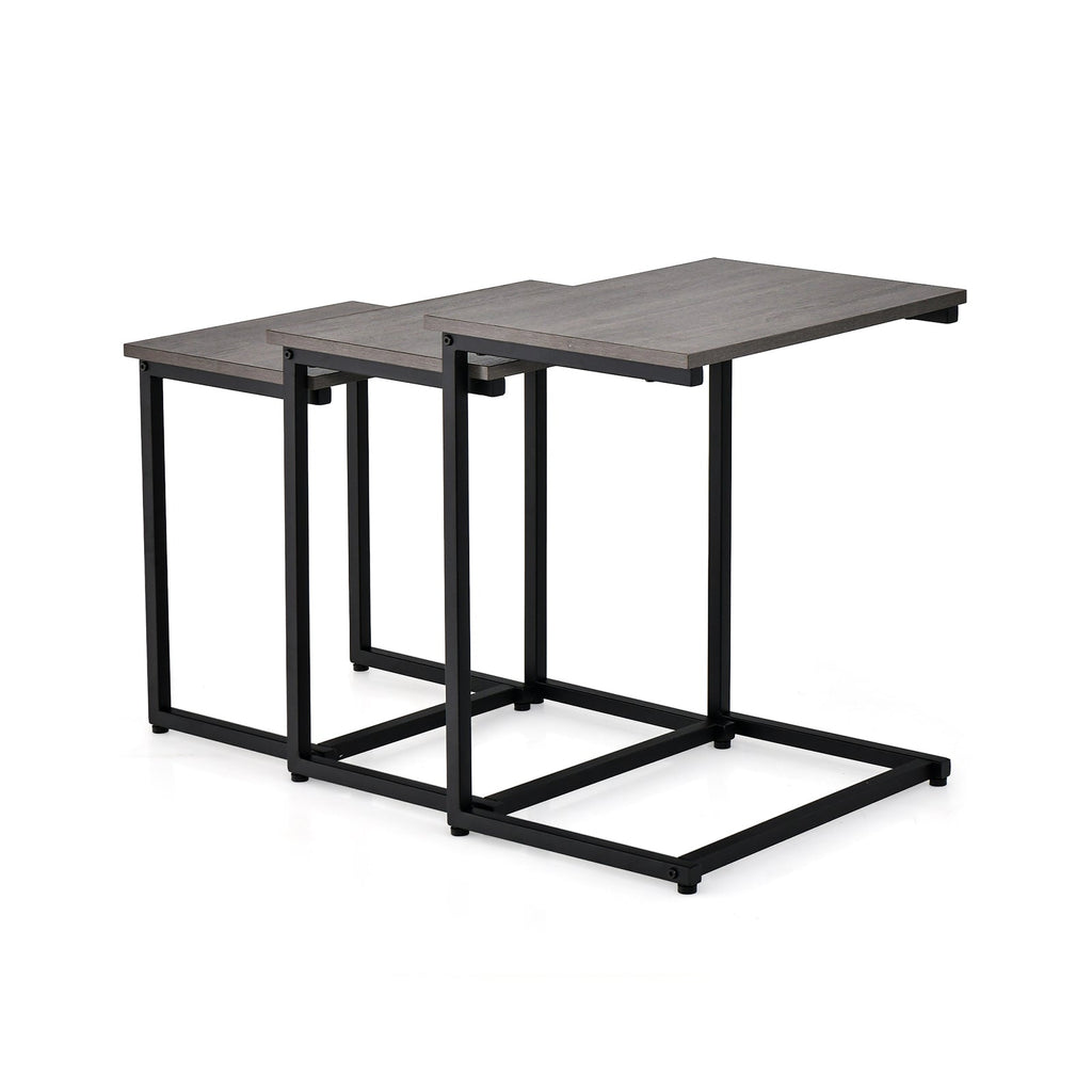 3 Pieces Multifunctional Coffee End Table Set-Oak