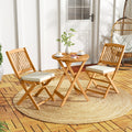 3 Pieces Acacia Wood Patio Folding Bistro Set with Soft Cushions-Beige