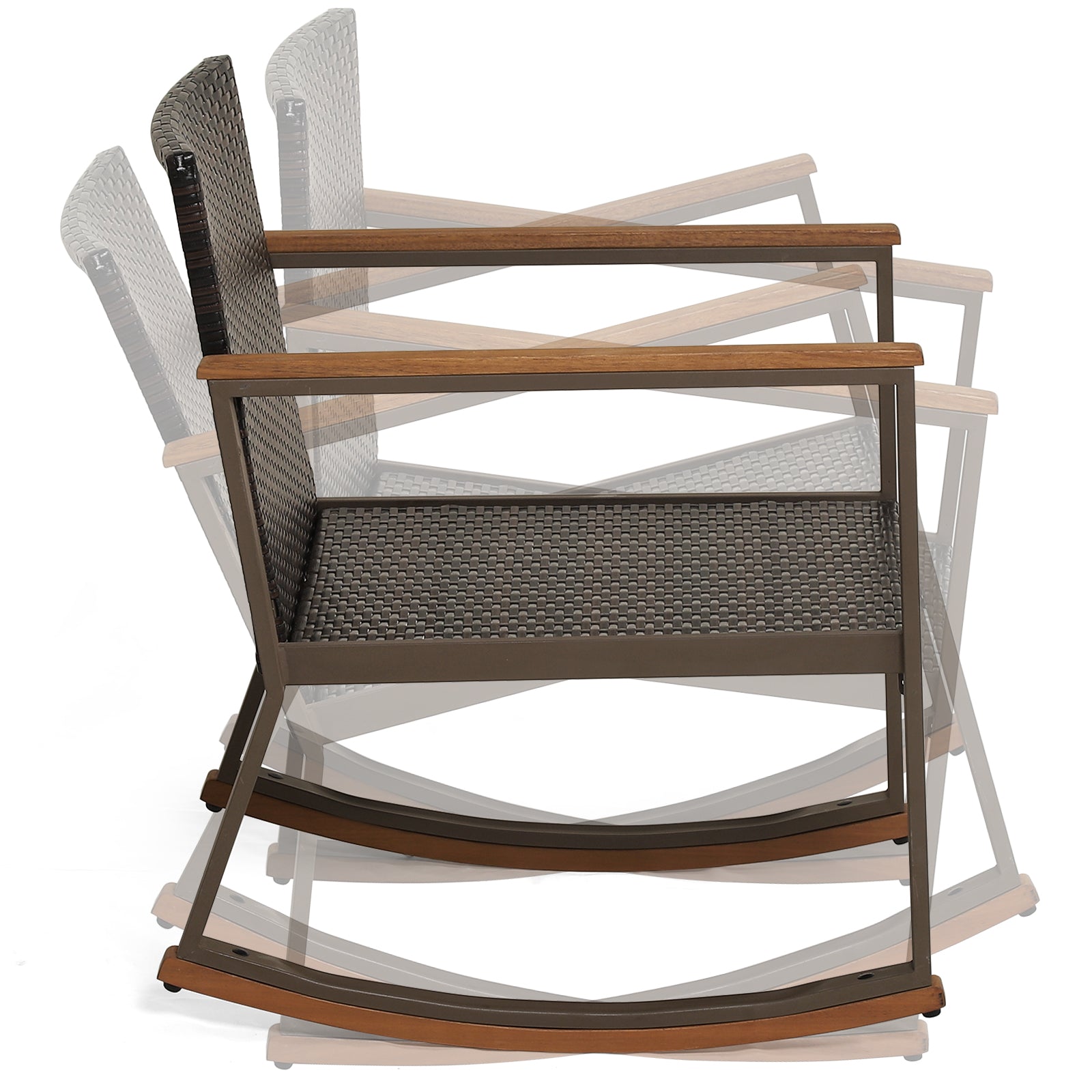3 Pieces Rattan Rocking Bistro Set with Coffee Table and Cushions-Off White