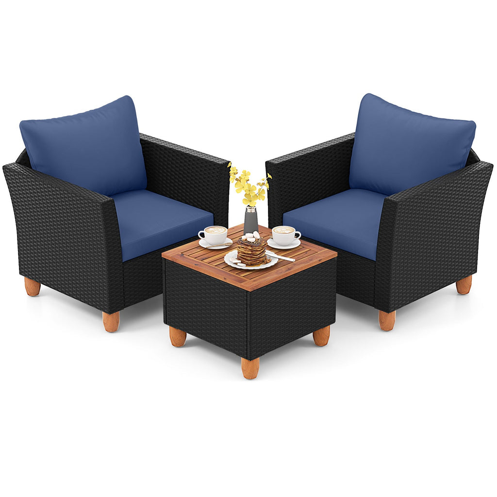 3 Pieces Outdoor Patio Rattan Furniture Set-Navy