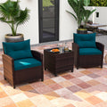 3 Pieces Rattan Patio Furniture Set with Washable Cushion-Peacock Blue