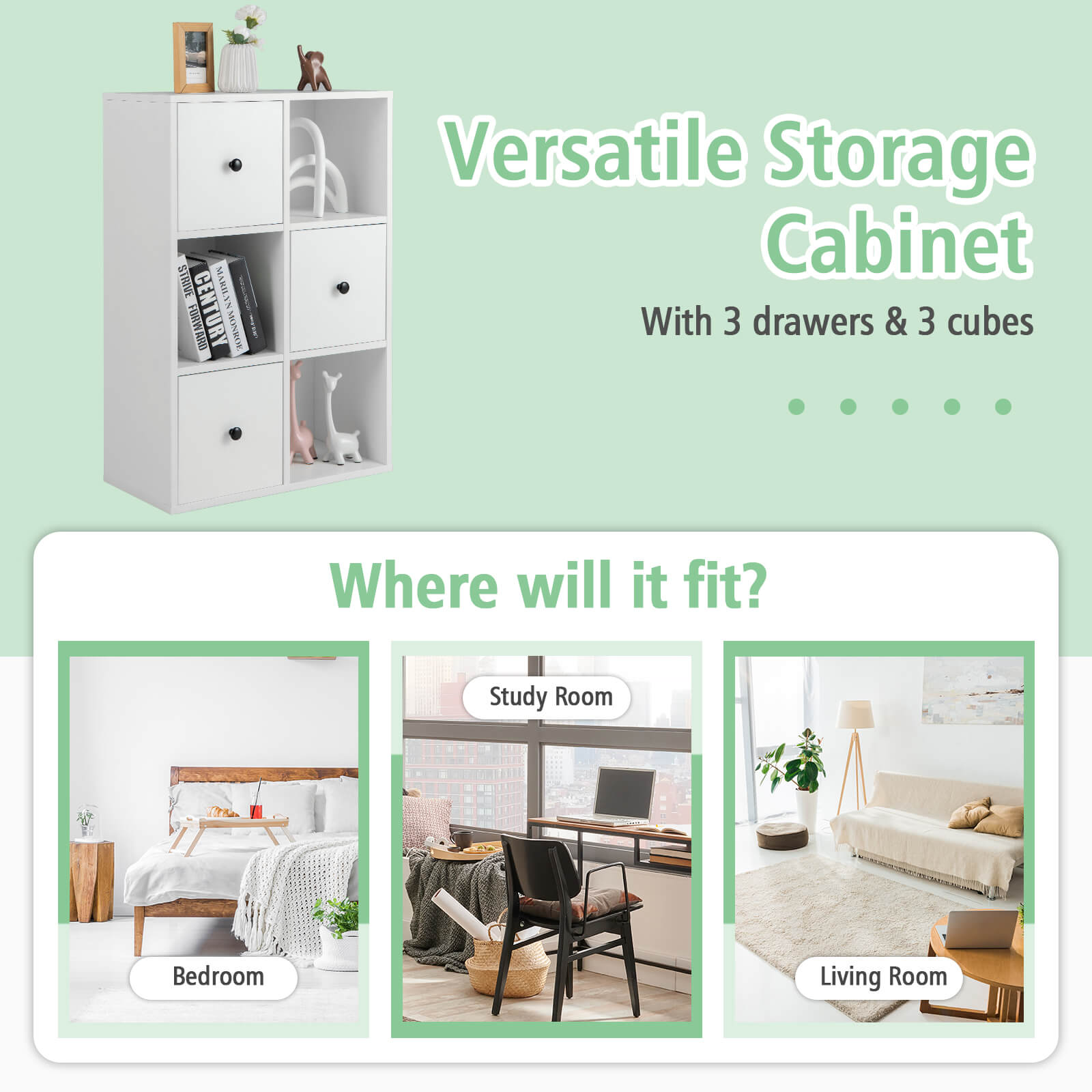 3-Tier Bookcase with Anti-toppling Device for Living Room-White