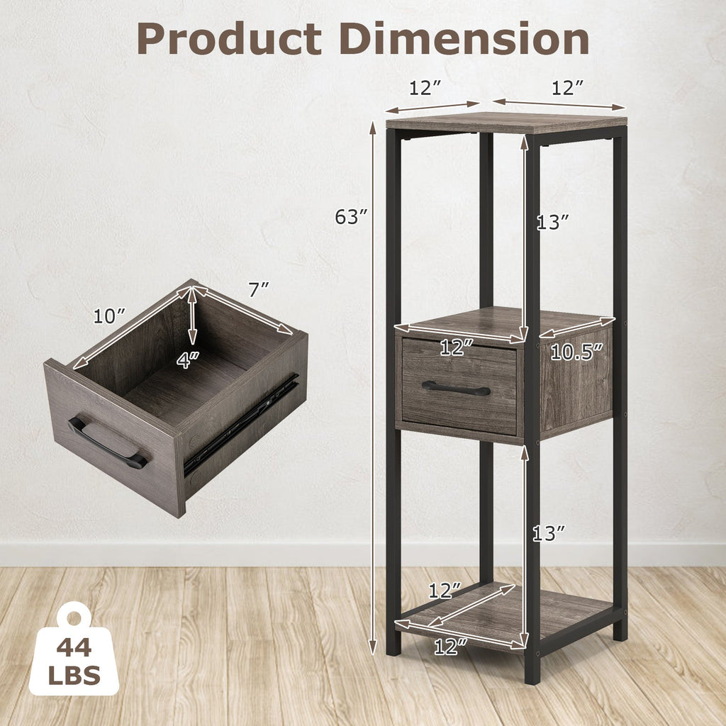 3 Tier Tall Metal Plant Stand with Drawer for Balcony Office-Gray
