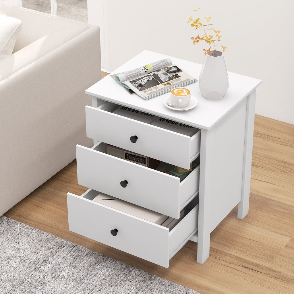 3-Drawer Wooden Nightstand Modern Bedside Table-White