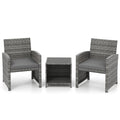3 Pieces Patio Furniture Set with Tempered Glass Coffee Table and Soft Seat Cushions-Gray