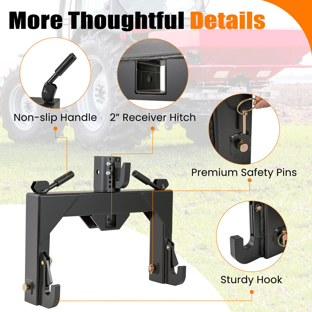 3-Point Quick Hitch with 5 Level Adjustable Bolt for Farming-Black