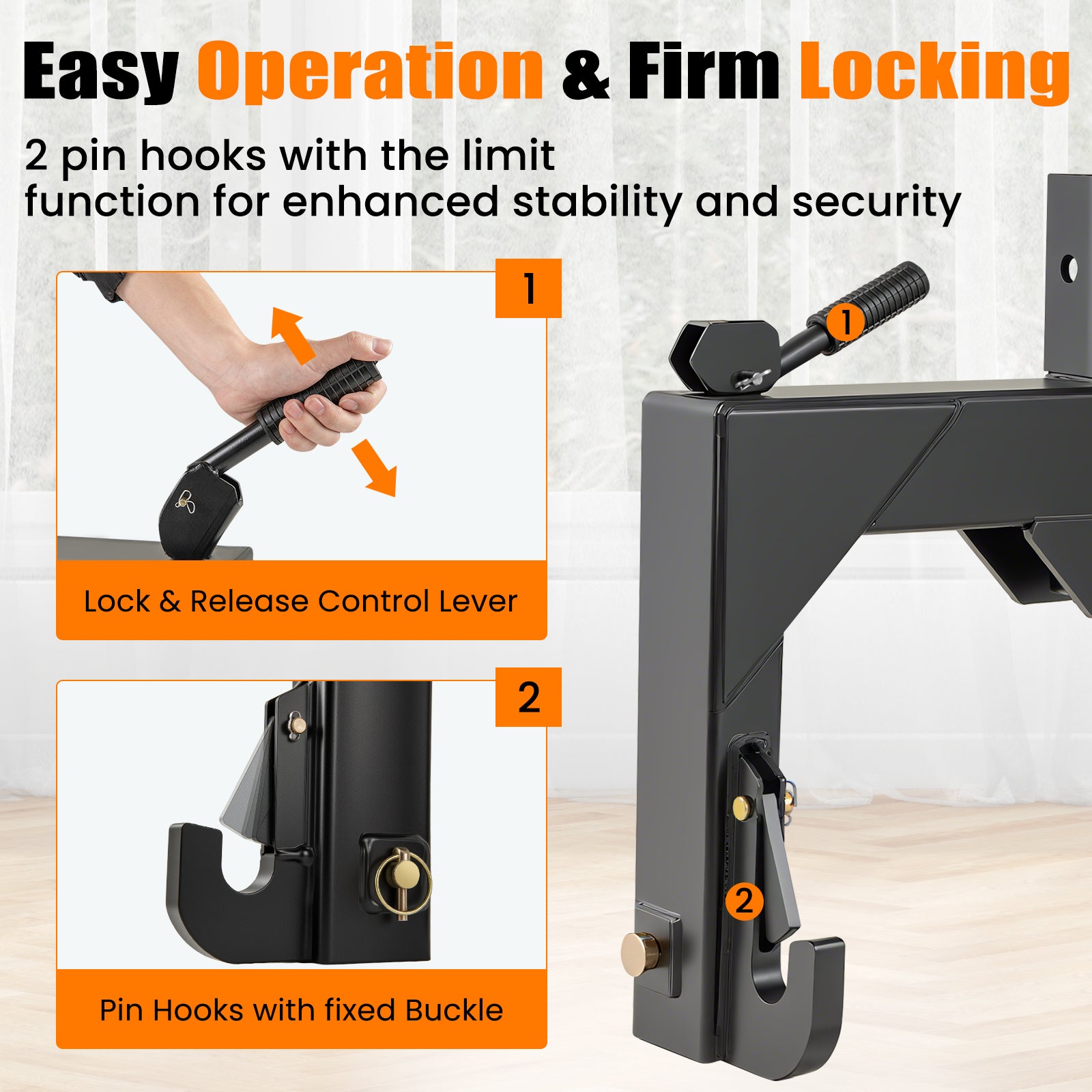 3-Point Quick Hitch with 5 Level Adjustable Bolt for Farming-Black