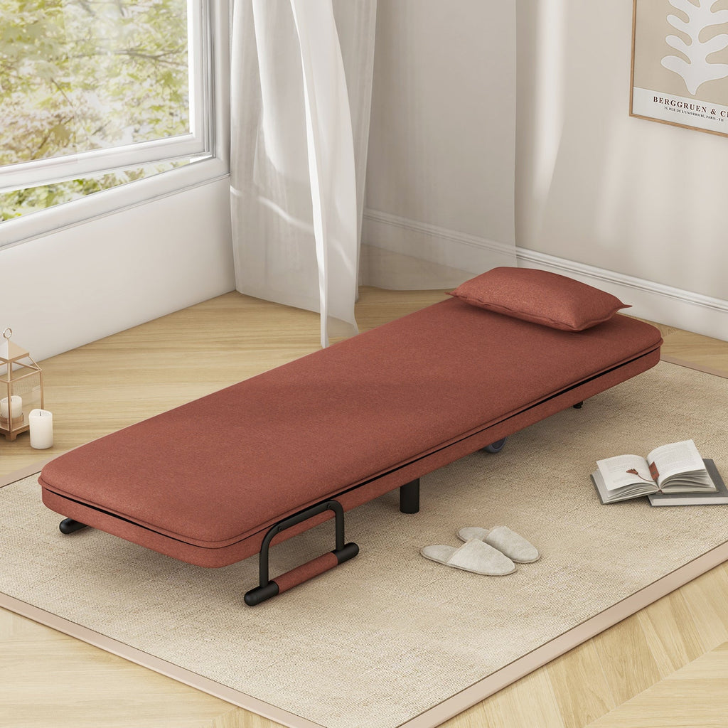 3-in-1 Convertible Sofa Bed with 5-Position Adjustable Backrest and Lumbar Pillow-Brown