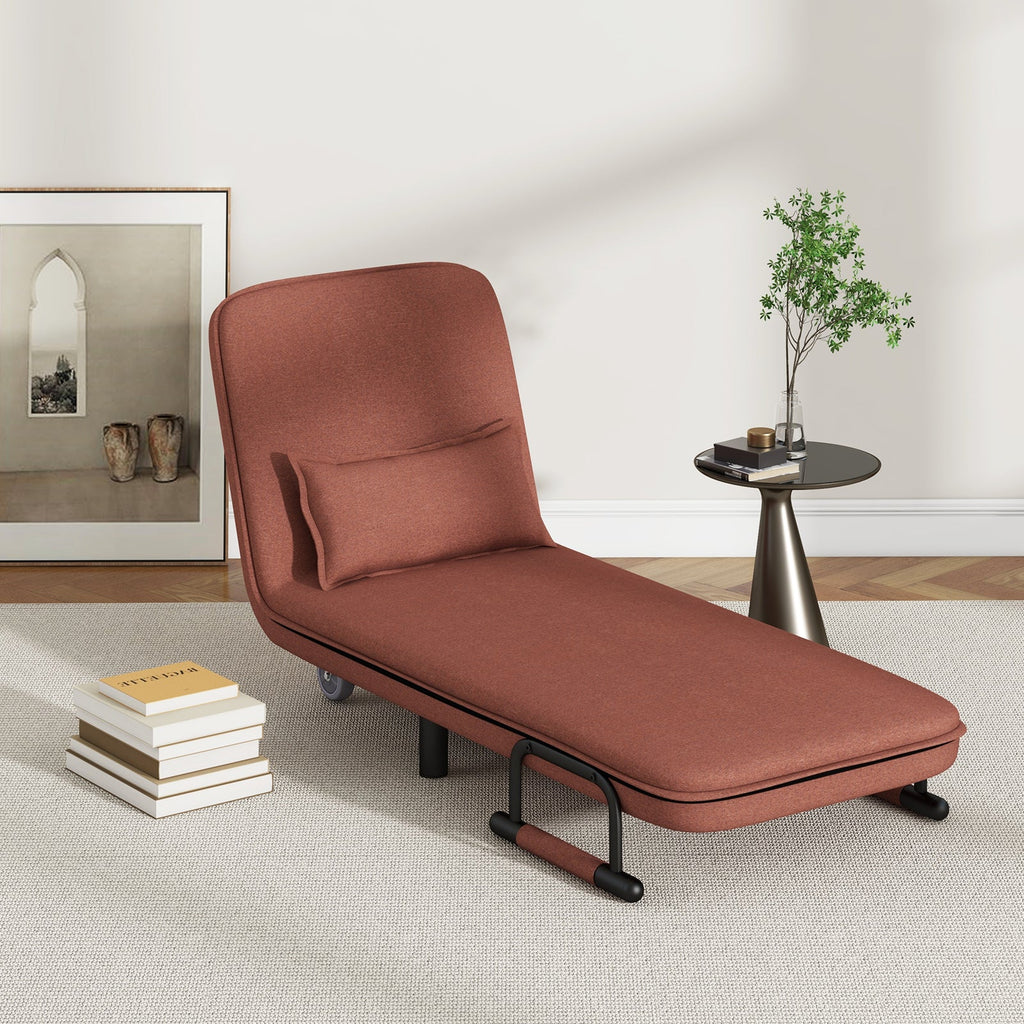 3-in-1 Convertible Sofa Bed with 5-Position Adjustable Backrest and Lumbar Pillow-Brown