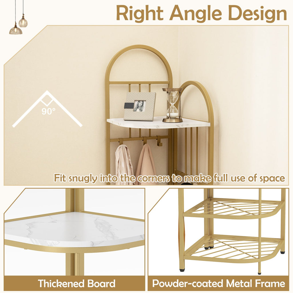 4-Tier Coat Rack Corner Hall Tree with Shoe Storage Bench-White