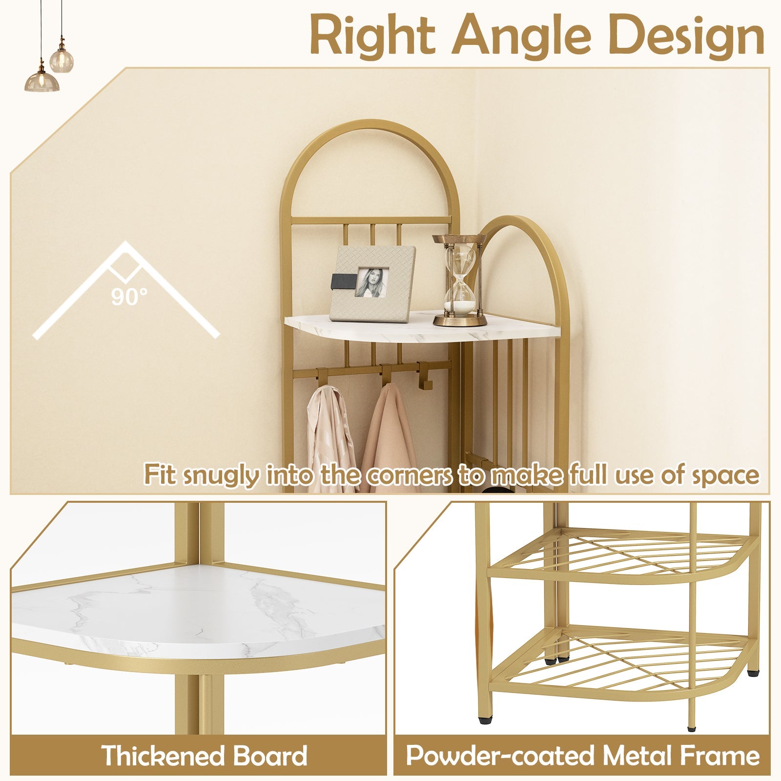 4-Tier Coat Rack Corner Hall Tree with Shoe Storage Bench-White