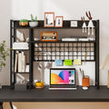 4-Tier Desk Shelf Desktop Display Rack with Metal Grid Panel and 6 Hooks-Black