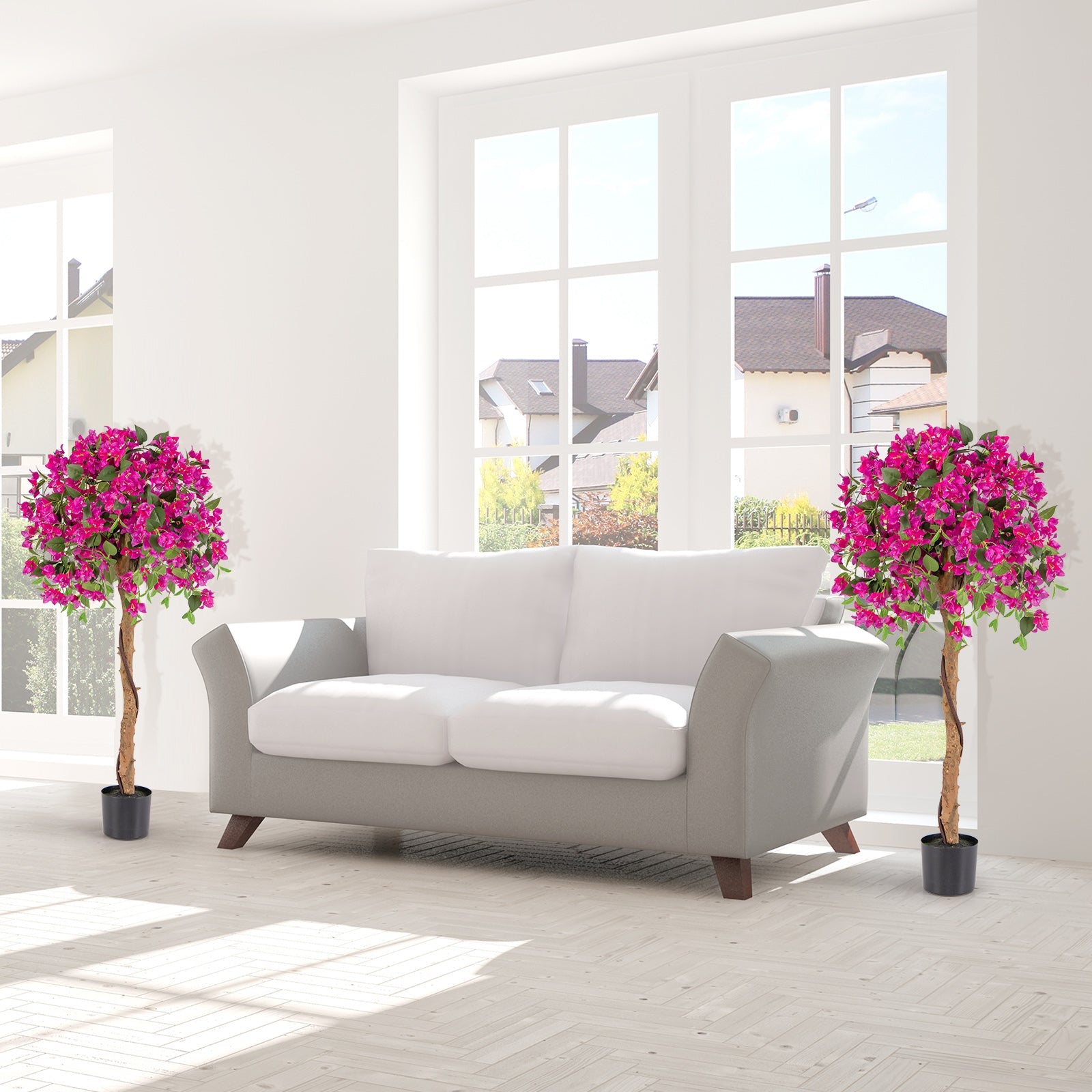 4.5 Feet Artificial Azalea Tree with Cement Pot-Red