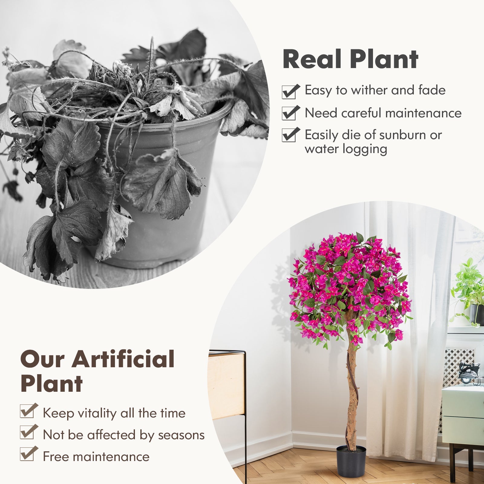 4.5 Feet Artificial Azalea Tree with Cement Pot-Red