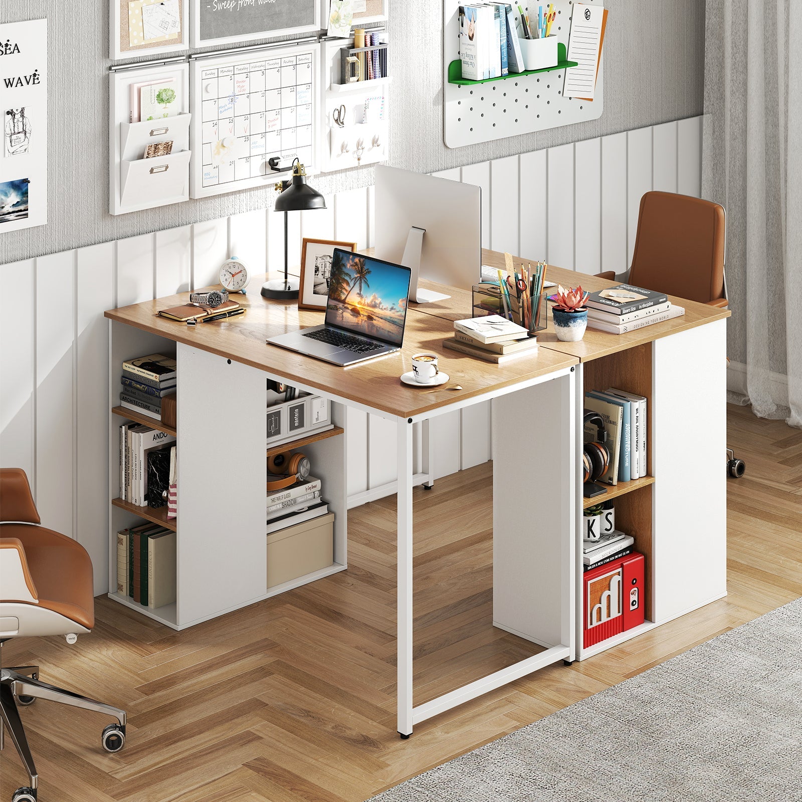 45 Inch Computer Desk with 5 Storage Compartments and Metal Frame