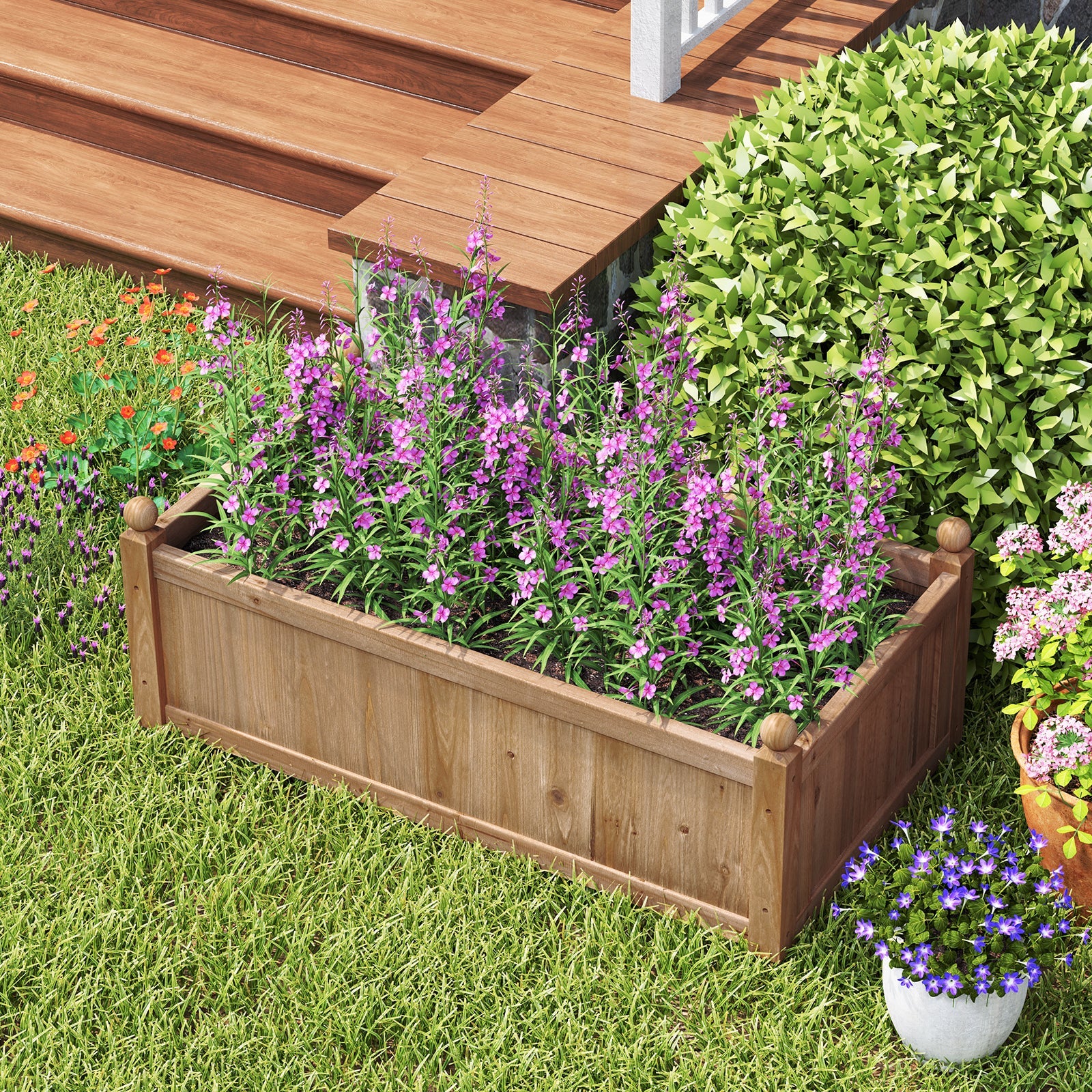 46 x 24 x 16 Inch Rectangular Planter Box with Drainage Holes for Backyard Garden Lawn-Brown