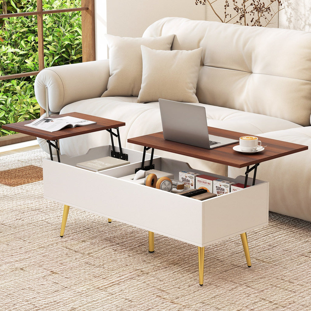 47 Inch Lift Top Coffee Table with 2 Hidden Compartments-Walnut