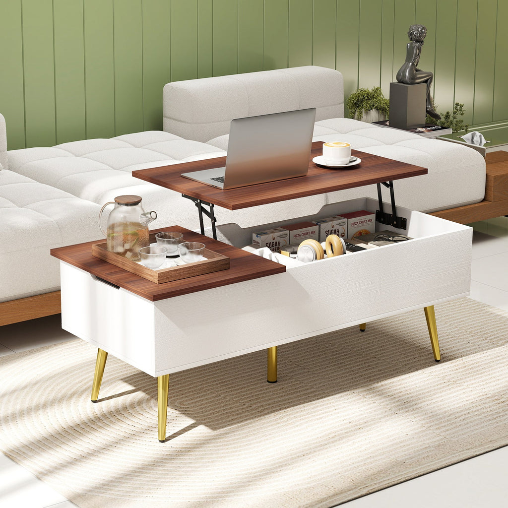47 Inch Lift Top Coffee Table with 2 Hidden Compartments-Walnut