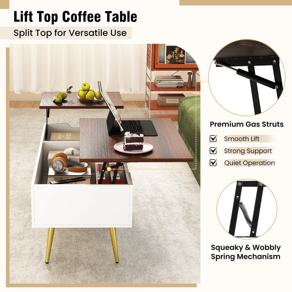 47 Inch Lift Top Coffee Table with 2 Hidden Compartments-Walnut