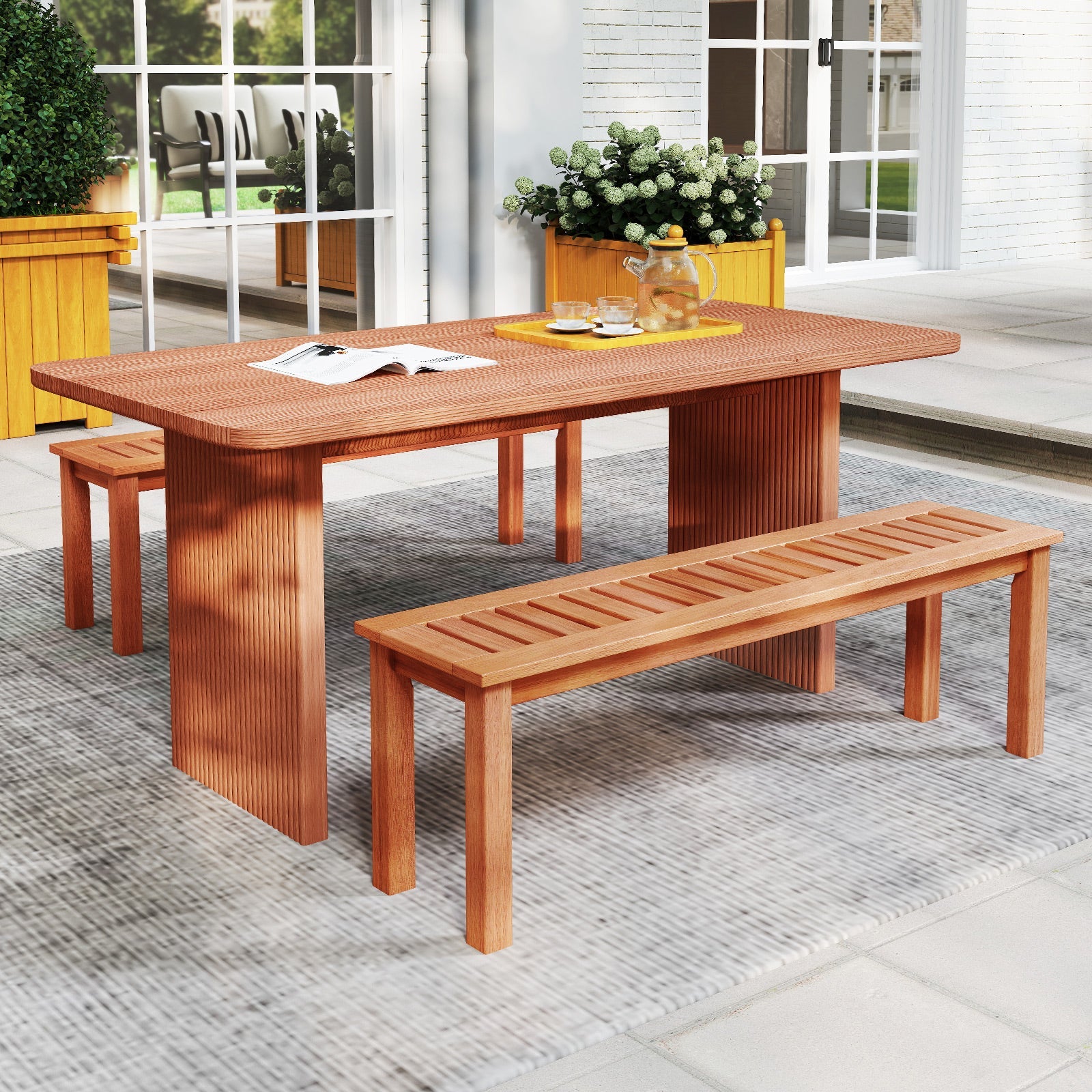 47 Inch Patio Wood Bench with Slatted Seat 2-Person