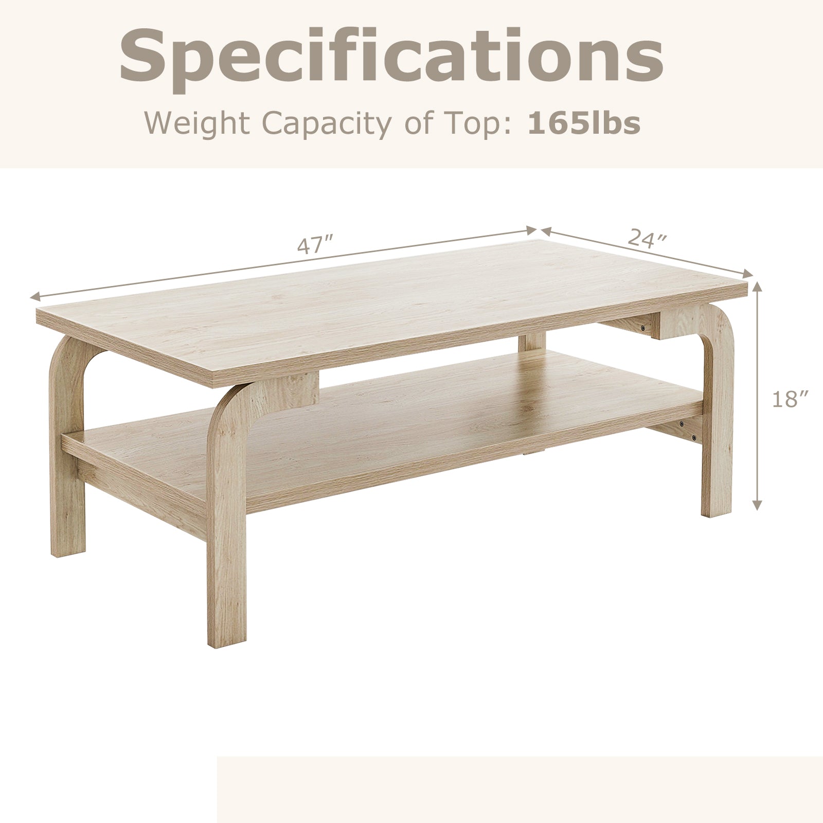 47 Inches Accent Rectangular Coffee Table for Living Room-Natural