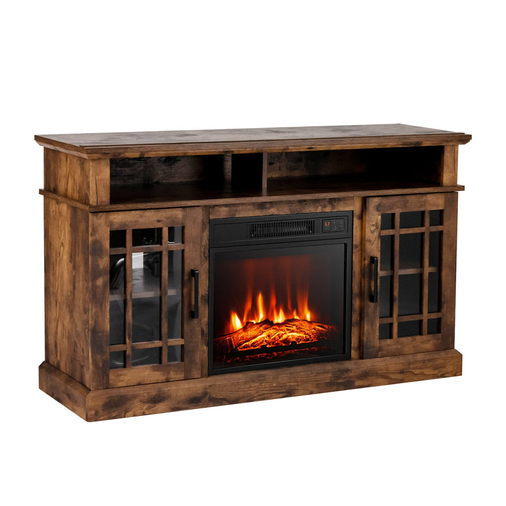 48 Inch Electric Fireplace TV Stand with Cabinets for TVs Up to 55 Inch-Brown